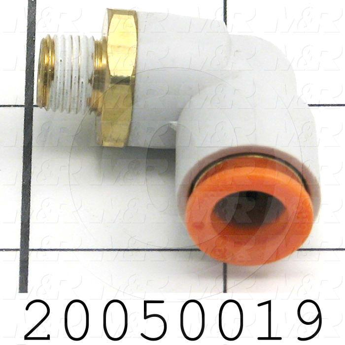 Fitting, 1/8 NPT Port Size, Single Mounting Type, W/O Seal, 3/8" Tube OD, Elbow, Male