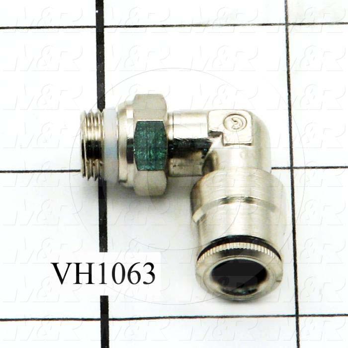 Fitting, 1/8 NPT Port Size, Single Mounting Type, With Seal, 1/4" Tube OD, Elbow, Female, 1/4"OD Fitting In, 1/8" NPT Fitting Out