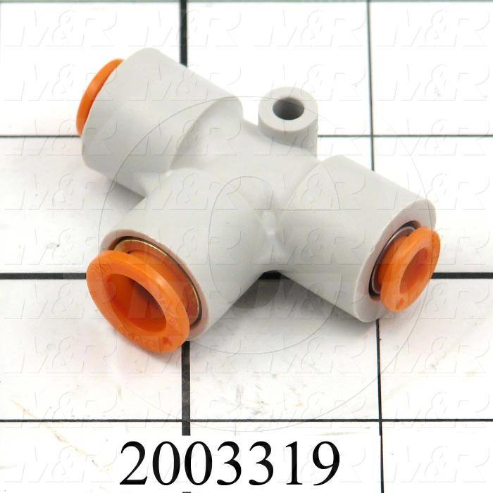 Fitting, 3/8" OD Port Size, Snap In Mounting Type, Tee, 3/8" OD Fitting In, 1/4" OD Fitting Out
