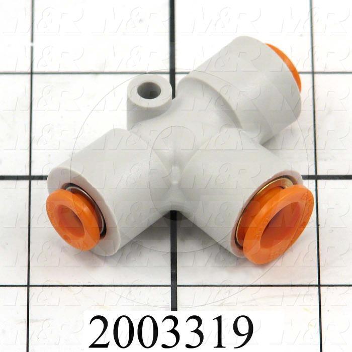 Fitting, 3/8" OD Port Size, Snap In Mounting Type, Tee, 3/8" OD Fitting In, 1/4" OD Fitting Out