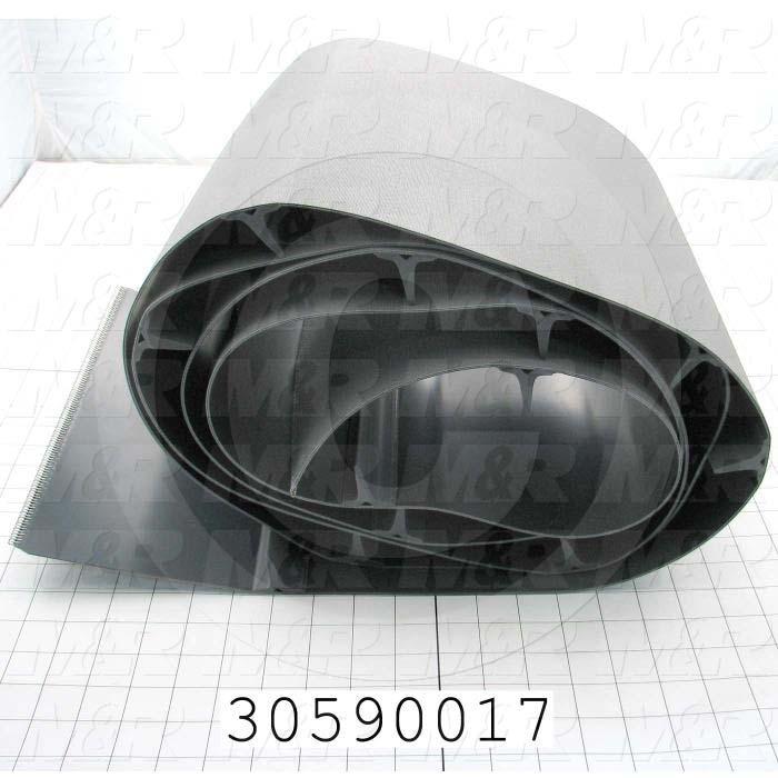 Flat Conveyor Belt, Clipper Lacing, 12 Cleats 13.66 Centers, Gray, Gray, 12" Width, 164" Length