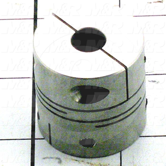 Flexible Cushion Type Coupling, Hub # 1 Bore 10mm, Hub # 1 Outer Diameter 32 mm, Hub # 2 Bore 12 mm, Overall Length 32 mm, Clamping Style Set Screw