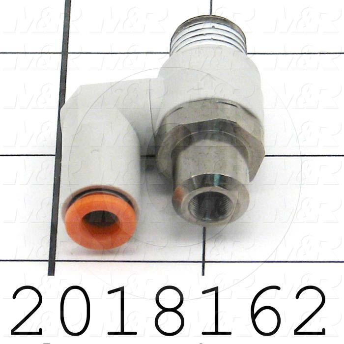 Flow Control, Speed Controller Type, 1/8" NPT Port In, 1/4" OD Port Out, Elbow One-Touch Control Type, 230 l/min Flow Rate, W/Seal Option