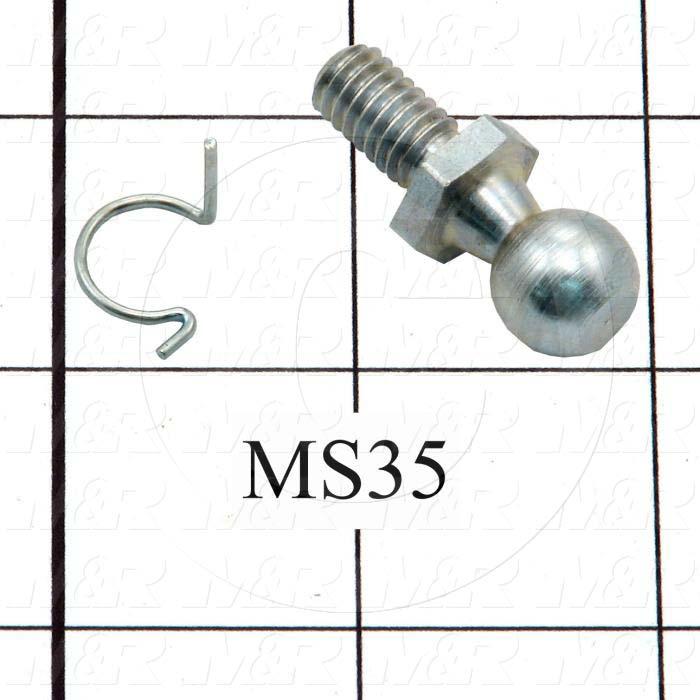  Gas Spring Mounting Hardware, Type Ball Stud, Ball Stud Diameter 13MM, Thread Size 5/16-18, 35.95 Mm, Steel, Zinc