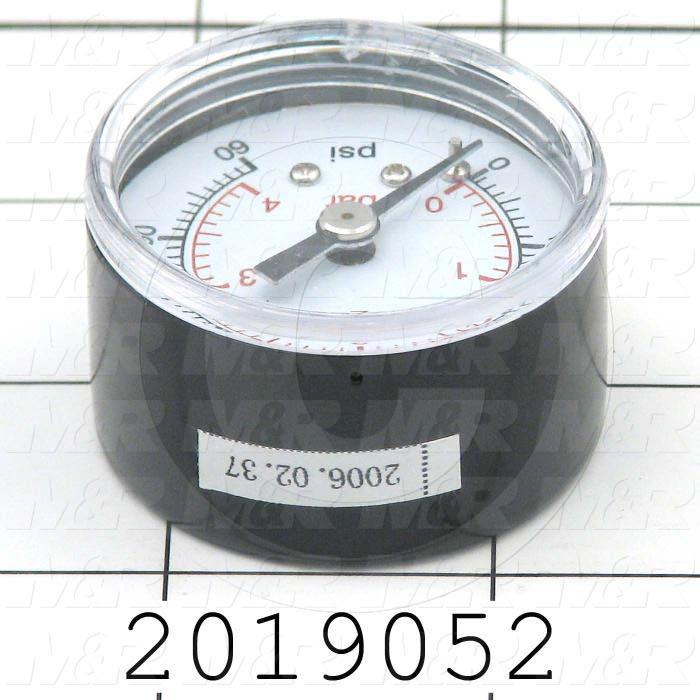 Gauge, 1.50 in. Outside Diameter, Panel Mounting, 60 Psi Max. Pressure, 1/8" NPT Thread Size