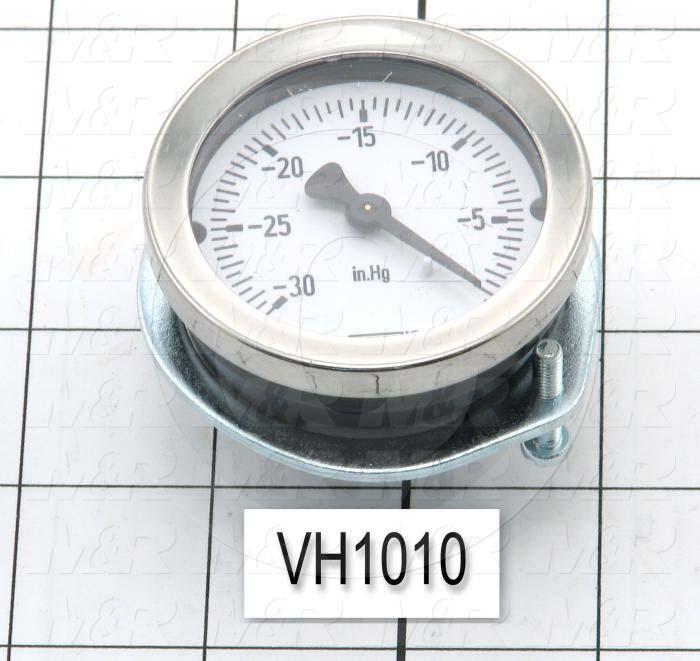 Gauge, 2.00 in. Outside Diameter, Panel Mounting, 0-30"HG Max. Pressure, 1/8" NPT Thread Size, Vacuum