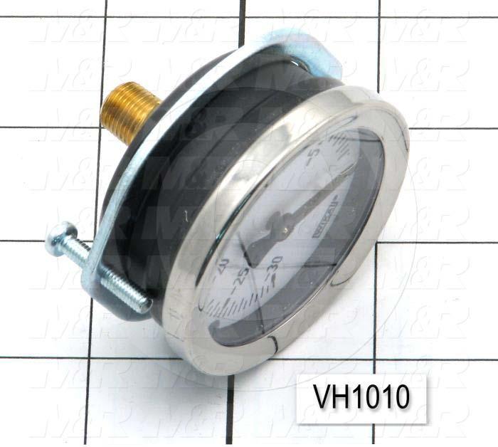 Gauge, 2.00 in. Outside Diameter, Panel Mounting, 0-30"HG Max. Pressure, 1/8" NPT Thread Size, Vacuum