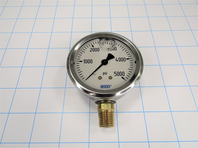 Gauge, 2 1/2" Outside Diameter, Lower Mounting Mounting, 5000 Psi Max. Pressure, 1/4 NPT Thread Size, Liquid Filled