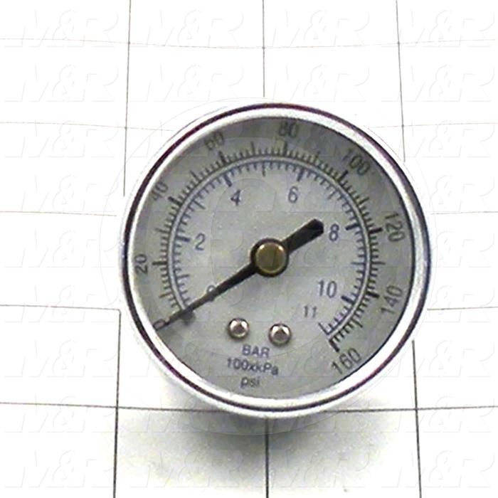 Gauge, 2.50 in. Outside Diameter, 160 Psi Max. Pressure, 1/4" NPT Thread Size