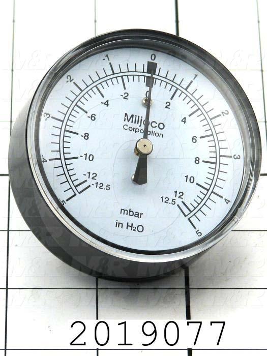 Gauge, 2.50 in. Outside Diameter, Back Side Thread Mounting, -5-0+5"wc/-12.5-0+12.5 mbar Max. Pressure, 1/8" NPT Thread Size