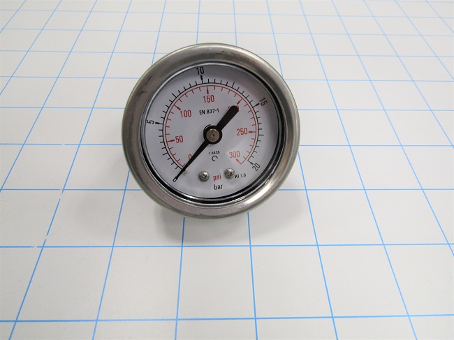 Gauge, 40 mm Outside Diameter, Center Back Mounting, 20 BAR-PSI Max. Pressure, 1/4 BSPP Thread Size