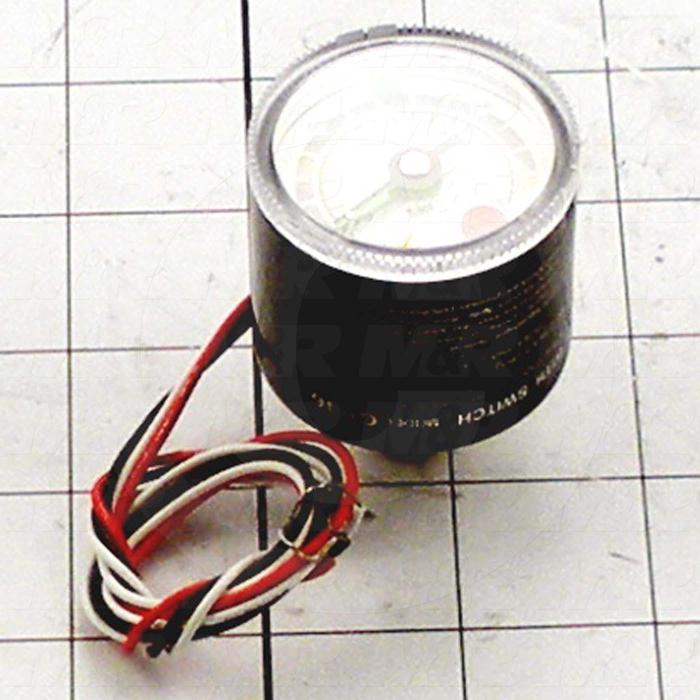 Gauge, 42.5mm Outside Diameter, Back Side Thread Mounting, 1.0 MPa Max. Pressure, 1/4" NPT Thread Size, With Pressure Switch