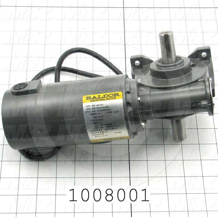 Gearmotors, Type Right Angle, Type of Gears Worm, Ratio 22.5:1, Output Type Output Shaft (Double), Output Diameter 3/4", Output Torque 60 in-lbs, Output Rpm 75 rpm