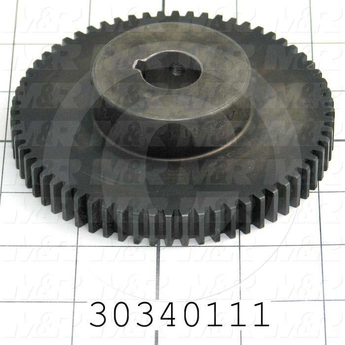 Gears, ANSI, 5 mm Pitch, 64 Teeth, 5/8" Bore Diameter, 4.125" Outside Diameter, 0.50" Face Width, 1-1/8" Overall Length, Steel Material, Black Finish