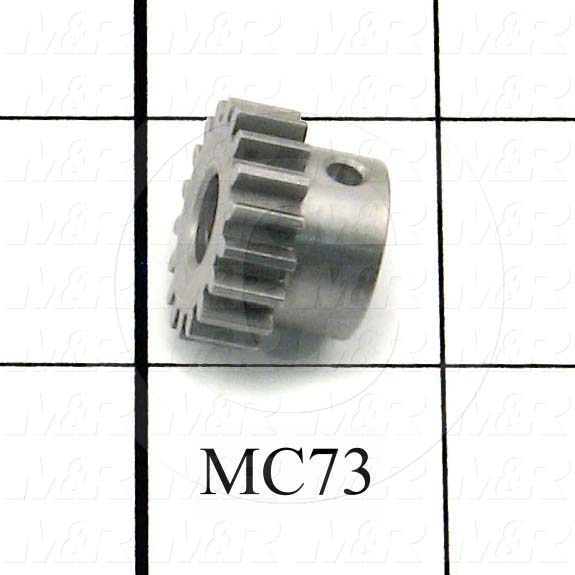 Gears, ANSI, 8 mm Pitch, 18 Teeth, 5/16" Bore Diameter, 0.833" Outside Diameter, 1/4" Face Width, 9/16" Overall Length, Steel Material, Plain Finish