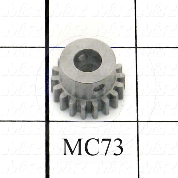 Gears, ANSI, 8 mm Pitch, 18 Teeth, 5/16" Bore Diameter, 0.833" Outside Diameter, 1/4" Face Width, 9/16" Overall Length, Steel Material, Plain Finish