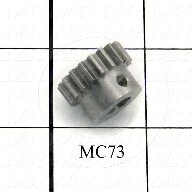 Gears, ANSI, 8 mm Pitch, 18 Teeth, 5/16" Bore Diameter, 0.833" Outside Diameter, 1/4" Face Width, 9/16" Overall Length, Steel Material, Plain Finish