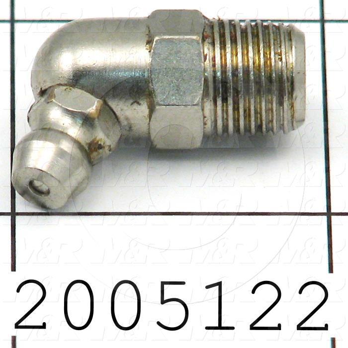 Grease Fittings, Angle 45 deg Style, Zinc Plated Steel Material, 1/8" NPT Thread Size