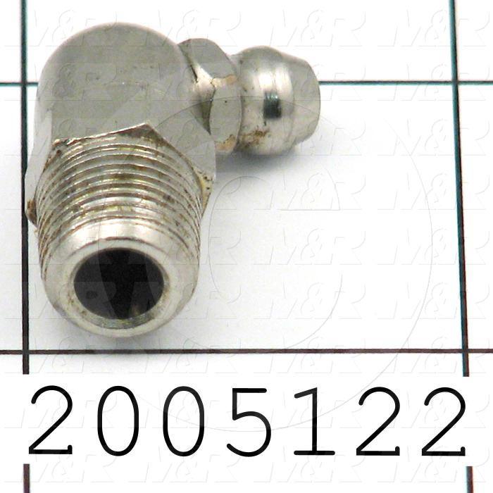 Grease Fittings, Angle 45 deg Style, Zinc Plated Steel Material, 1/8" NPT Thread Size