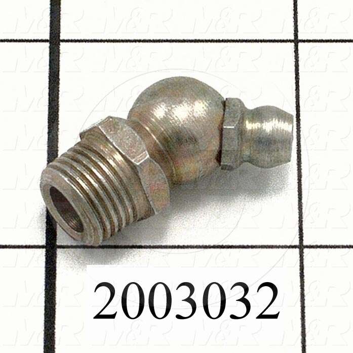 Grease Fittings, Angle 45 deg Style, Zinc Plated Steel Material, 1/8" NPT Thread Size
