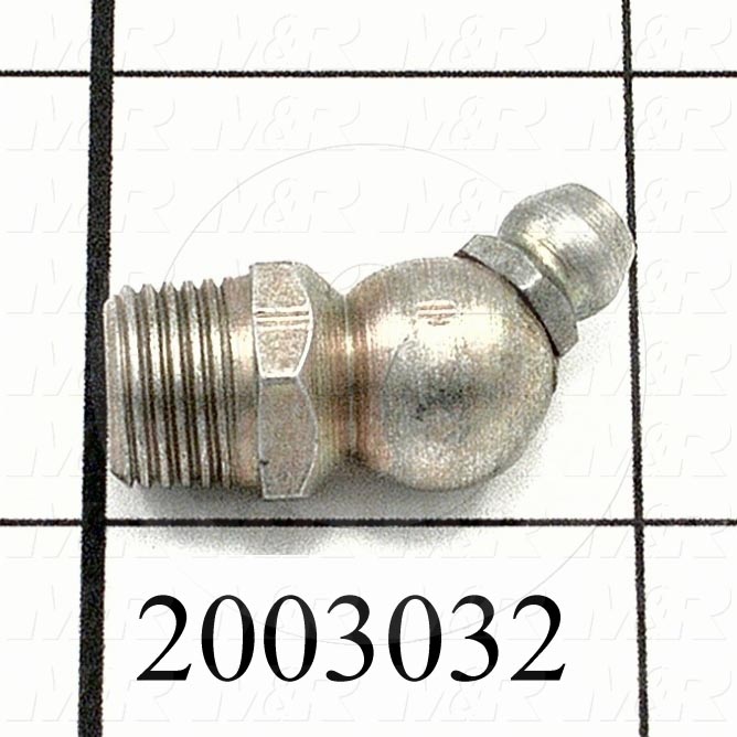 Grease Fittings, Angle 45 deg Style, Zinc Plated Steel Material, 1/8" NPT Thread Size