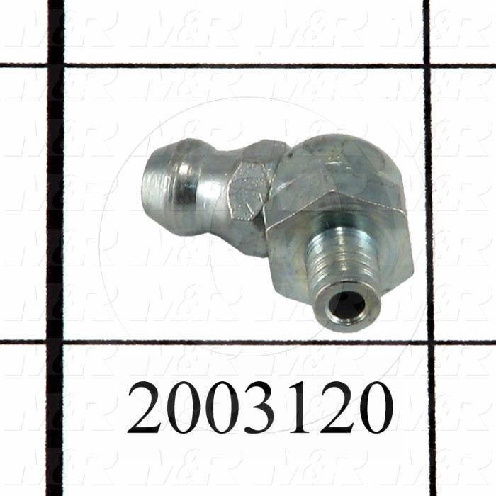 Grease Fittings, Angle 65 deg Style, Zinc Plated Steel Material, 3/16" Drive Type Hole