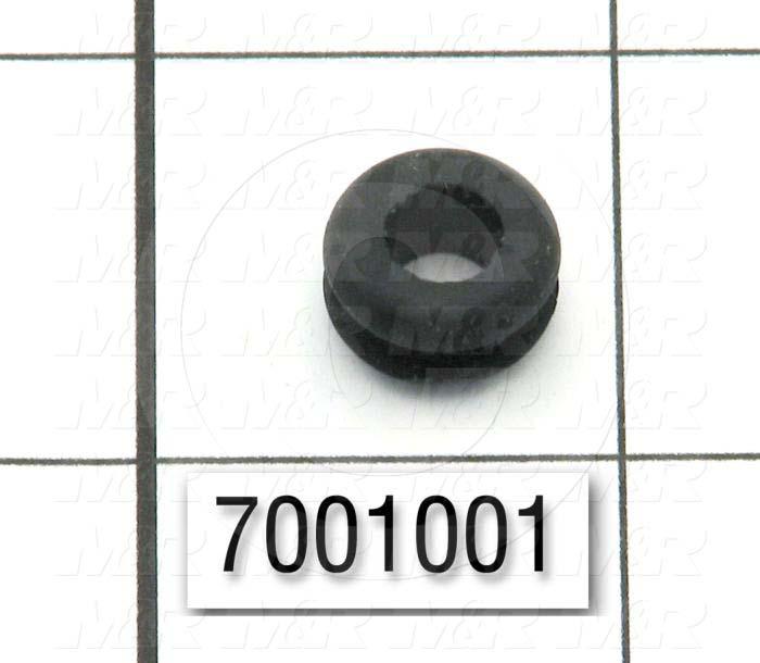 Grommets, Plugs, Bushings, Grommet, 0.50" Outside Diameter, 0.25 in. Inside Diameter, 0.38 in. Groove Diameter, 0.125" Panel Thickness, 0.28 in. Overall Length, Black, Rubber