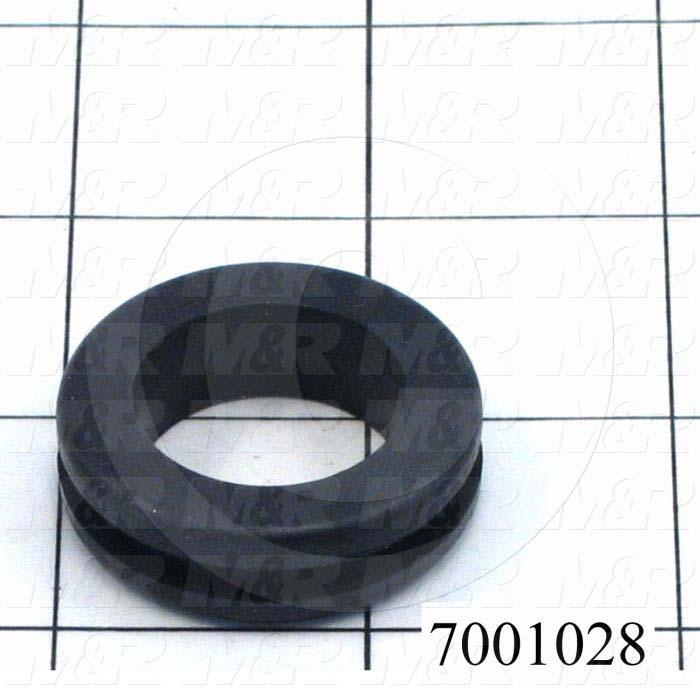 Grommets, Plugs, Bushings, Grommet, 1.375" Outside Diameter, 0.88" Inside Diameter, 1.18" Groove Diameter, 0.125" Panel Thickness, Black, Rubber