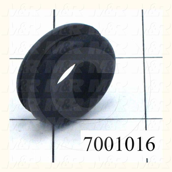 Grommets, Plugs, Bushings, Grommet, Grommet, 1.13 in. Outside Diameter, 0.63" Inside Diameter, 0.88" Groove Diameter, 0.125" Panel Thickness, 0.44" Overall Length, Black, Rubber