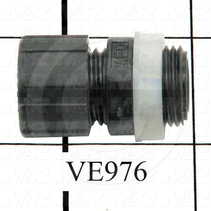 Grommets, Plugs, Bushings, Strain Relief Bushing, 0.81 in. Outside Diameter, 0.36 in. Inside Diameter, 0.125" Panel Thickness, 1.44" Overall Length, Black, Nylon