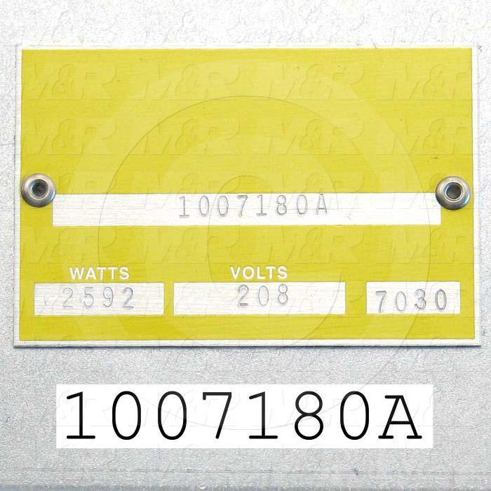 Heat Panel, 18"x18", 2592W, 208VAC, Terminals on Side