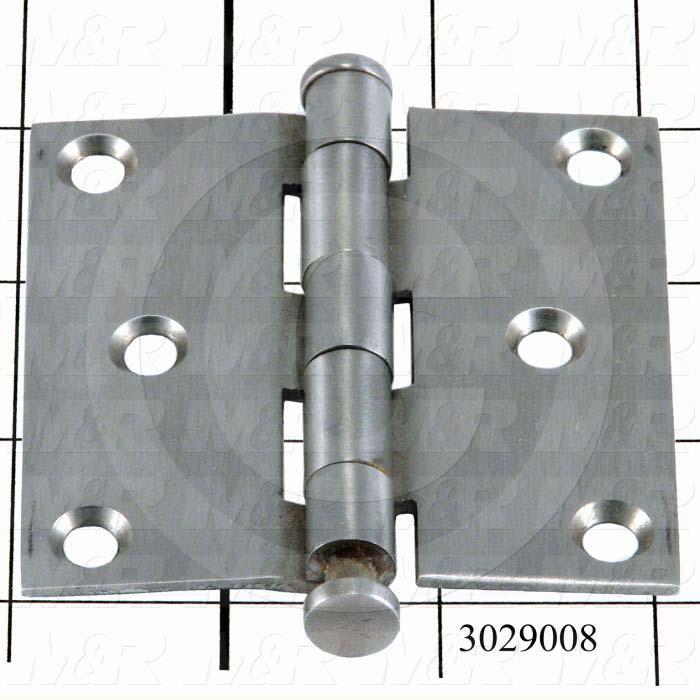 Hinge, Door/Butt, Mortise Mounting Style, 3" Width, 3.00 in. Overall Length, 0.097" Thickness, Stainless Steel, Six  Mounting Holes for # 9 Screw, 7/16 " Knuckle Diameter,15/16" Pin Diameter