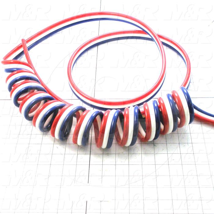 Hose Multipurpose, 3/8" OD, Polyurethane Material, Red, White, Blue Color, Custom 3 Tube Bonded Coil With 90A Retracted