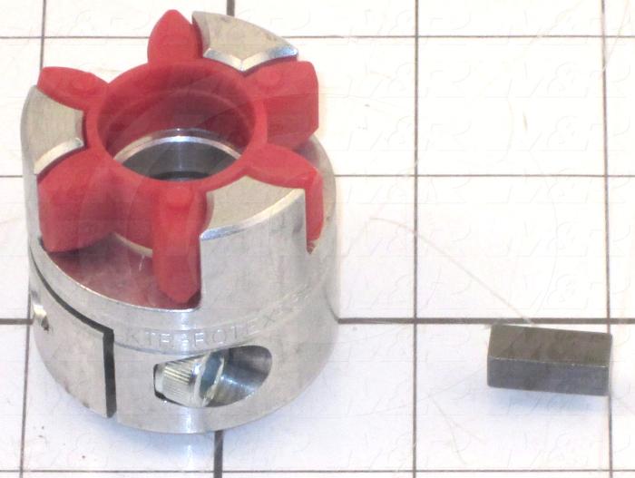 Jaw Type Coupling, Hub-Spider-Key, Hub # 1 Bore 19 mm, Aluminum Hub Material, Polyurethane Spider Material, Clamping Style Keyway / Clamp