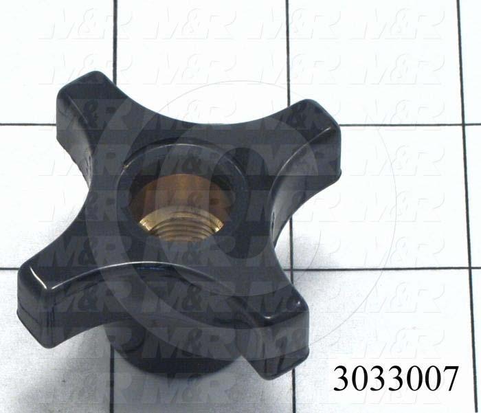 Knobs, Four Arm, Thru Hole, 1/2-20 Thread Size, Plastic Material