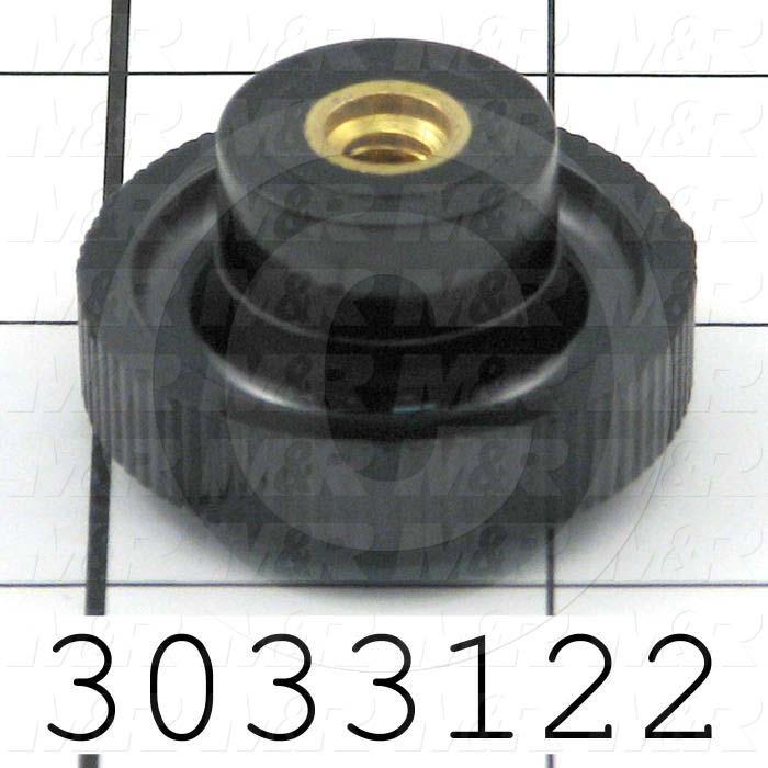 Knobs, Knurled, Threaded Hole, 1/4-20 Thread Size, 0.78" Knob Length, 1.375" Outside Diameter, Brass Insert 7/16" Depth, Plastic Material