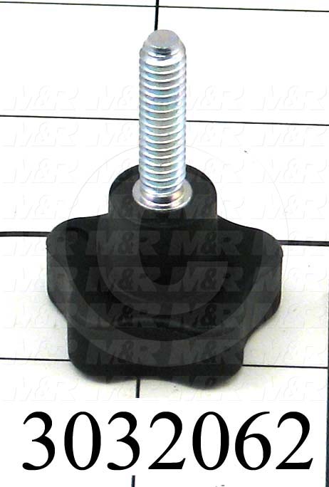 Knobs, Multi Lobe, Threaded Stud, 1/4"-20 Thread Size, 1.00" Thread Length, Plastic Material