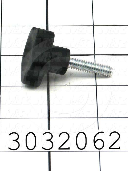 Knobs, Multi Lobe, Threaded Stud, 1/4-20 Thread Size, 1.00" Thread Length, Plastic Material