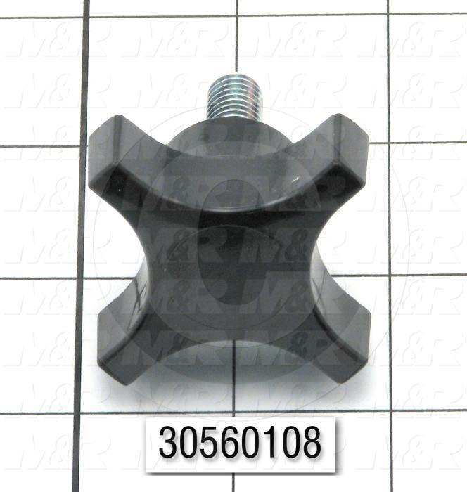 Knobs, Multi Lobe, Threaded Stud, 3/8-16 Thread Size, 1.00" Thread Length, 1.13" Knob Length, 2.25 in. Outside Diameter, Plastic Material