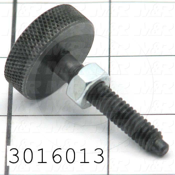 Knobs, Thumb Screw Knurled Head, 1/4"-20 Thread Size, 1.25" Thread Length, 1.50" Knob Length, 1 in. Outside Diameter, Dog Point, Steel Material