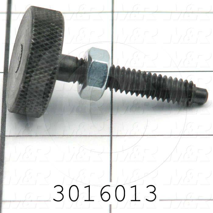 Knobs, Thumb Screw with Knurled Head, 1/4-20 Thread Size, 1.25" Thread Length, 1.50" Knob Length, 1 in. Outside Diameter, Dog Point, Steel Material