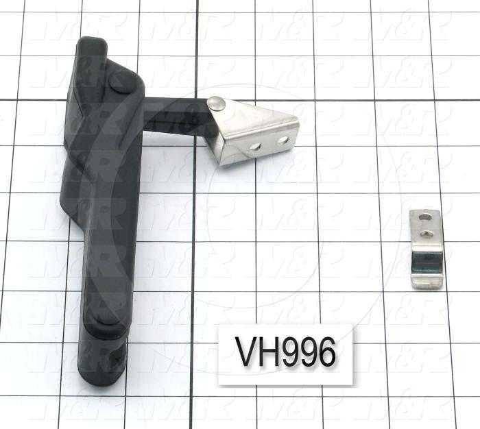 Latches, Draw Latch, 0.33" Latching Distance, 3.83" Overall Length, 1.13" Width, 0.77" Thickness, Thermoplastic Elastomer, Black Color, 11 lbf Work Load Limit