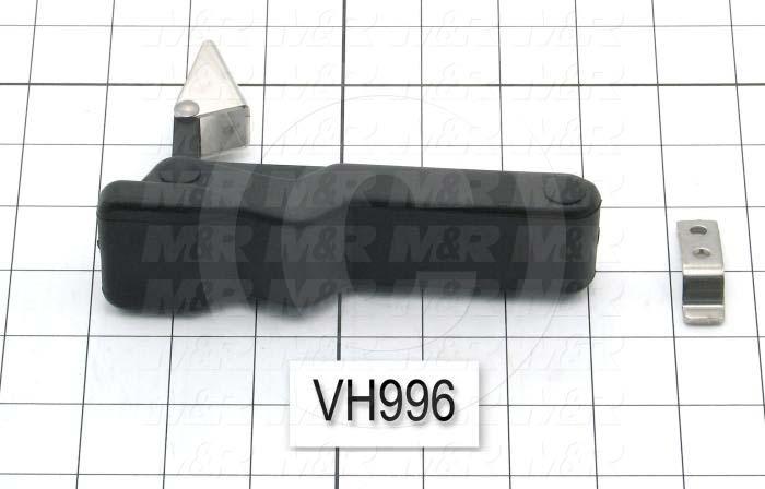 Latches, Draw Latch, 0.33" Latching Distance, 3.83" Overall Length, 1.13" Width, 0.77" Thickness, Thermoplastic Elastomer, Black Color, 11 lbf Work Load Limit