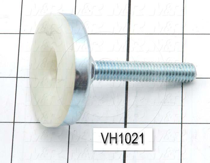 Leveling Devices, Threaded Fixed Stud Type, 3/8-16 Thread Size, Nylon Pad Material, 2 in. Pad Diameter, 2.70" Height, 2.00 in. Thread Length