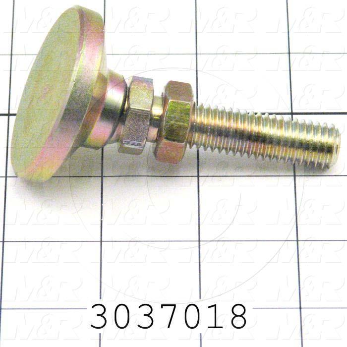Leveling Devices, Threaded Swivel Stud Type, 1/2-13 Thread Size, Steel Pad Material, 1.88" Pad Diameter, 3.00" Height, 1.13" Thread Length