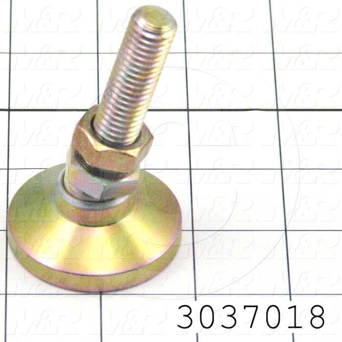 Leveling Devices, Threaded Swivel Stud Type, 1/2-13 Thread Size, Steel Pad Material, 1.88" Pad Diameter, 3.00" Height, 1.13" Thread Length