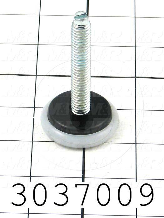 Leveling Devices, Threaded Swivel Stud Type, 3/8-16 Thread Size, Plastic Pad Material, 1.50 in. Pad Diameter, 2.94 in. Height, 2.50" Thread Length
