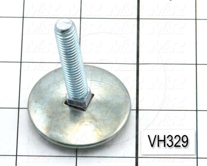 Leveling Devices, Threaded Swivel Stud Type, 3/8-16 Thread Size, Steel Pad Material, 1.75" Pad Diameter, 0.40" Height, 1.75" Thread Length