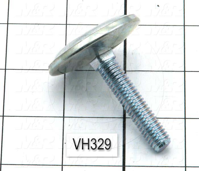 Leveling Devices, Threaded Swivel Stud Type, 3/8-16 Thread Size, Steel Pad Material, 1.75" Pad Diameter, 0.40" Height, 1.75" Thread Length