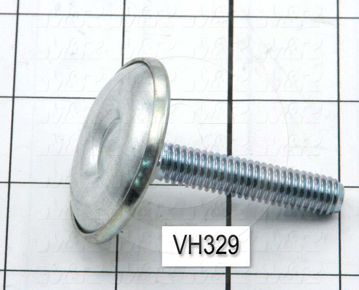Leveling Devices, Threaded Swivel Stud Type, 3/8-16 Thread Size, Steel Pad Material, 1.75" Pad Diameter, 0.40" Height, 1.75" Thread Length